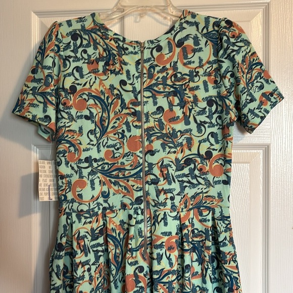 LuLaRoe Amelia NWT women’s teal floral pleated knee length dress size large - Picture 8 of 12